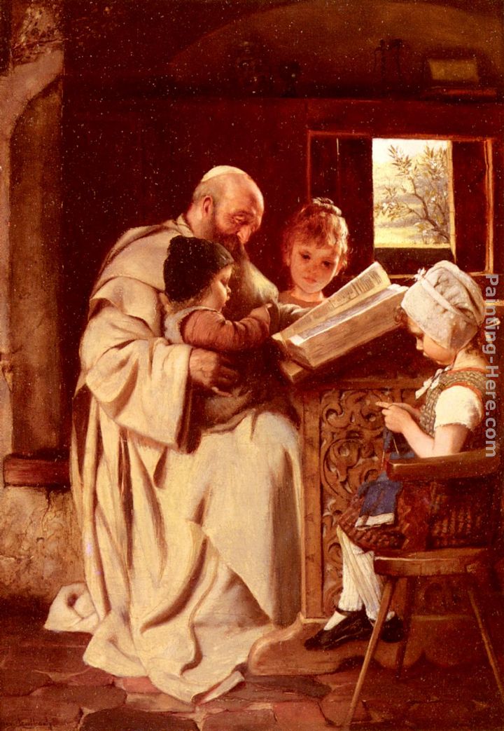 Reading The Bible painting - Hermann Kaulbach Reading The Bible art painting